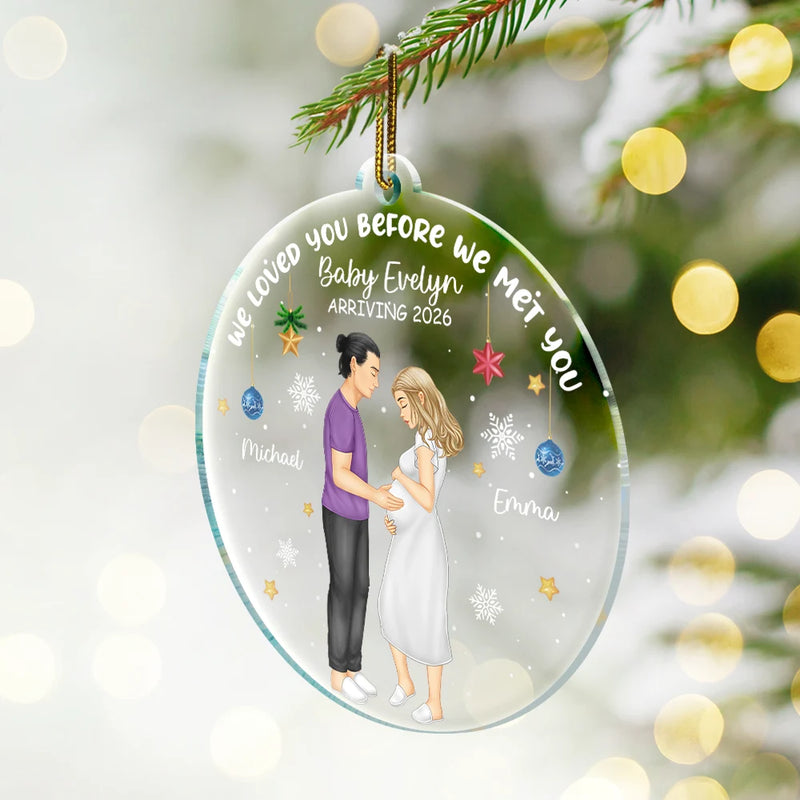 Family,New baby,New Mom,New Dad,Christmas,Happy - Waiting For Expecting Baby - Personalized Custom Shaped Acrylic Ornament