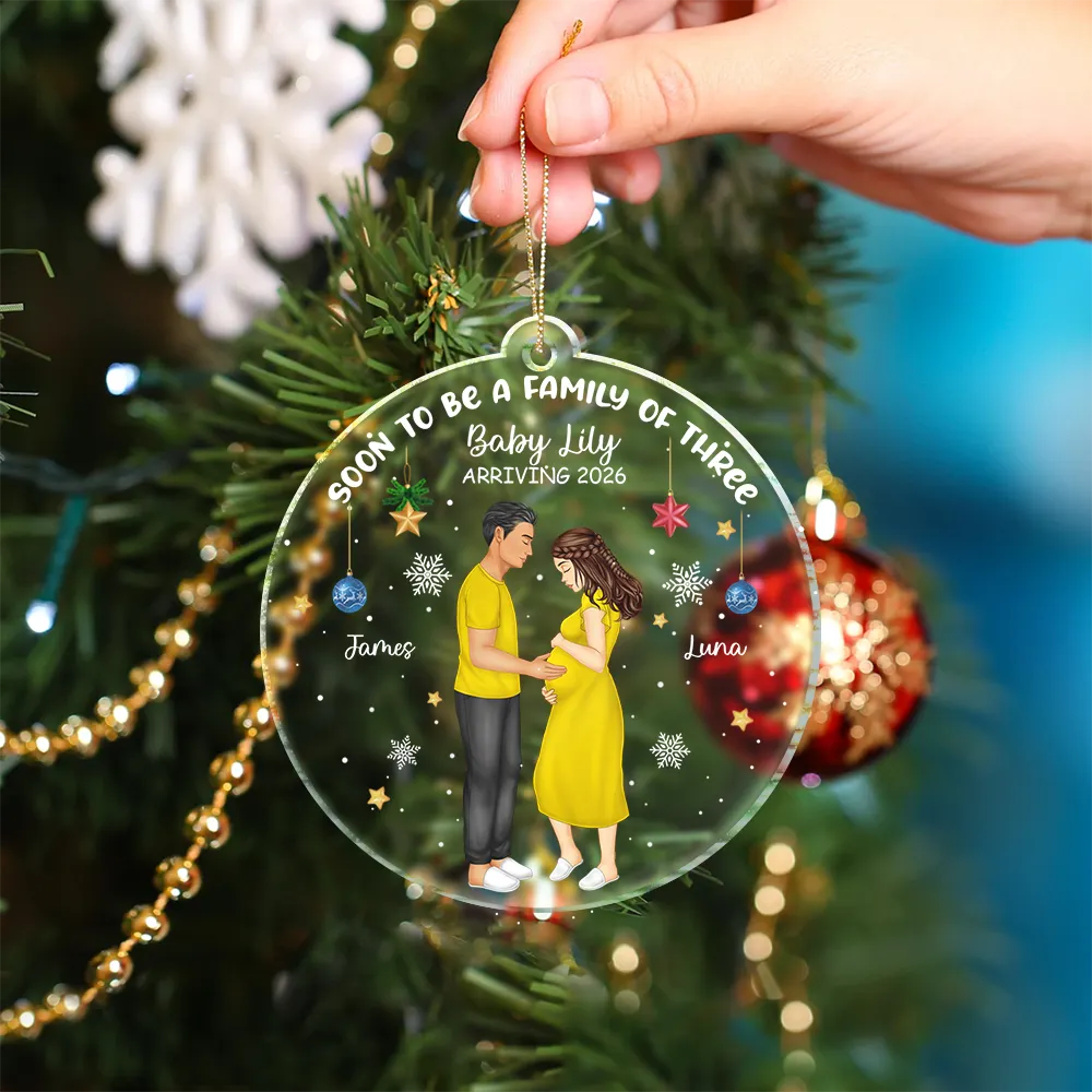 Family,New baby,New Mom,New Dad,Christmas,Happy - Waiting For Expecting Baby - Personalized Custom Shaped Acrylic Ornament