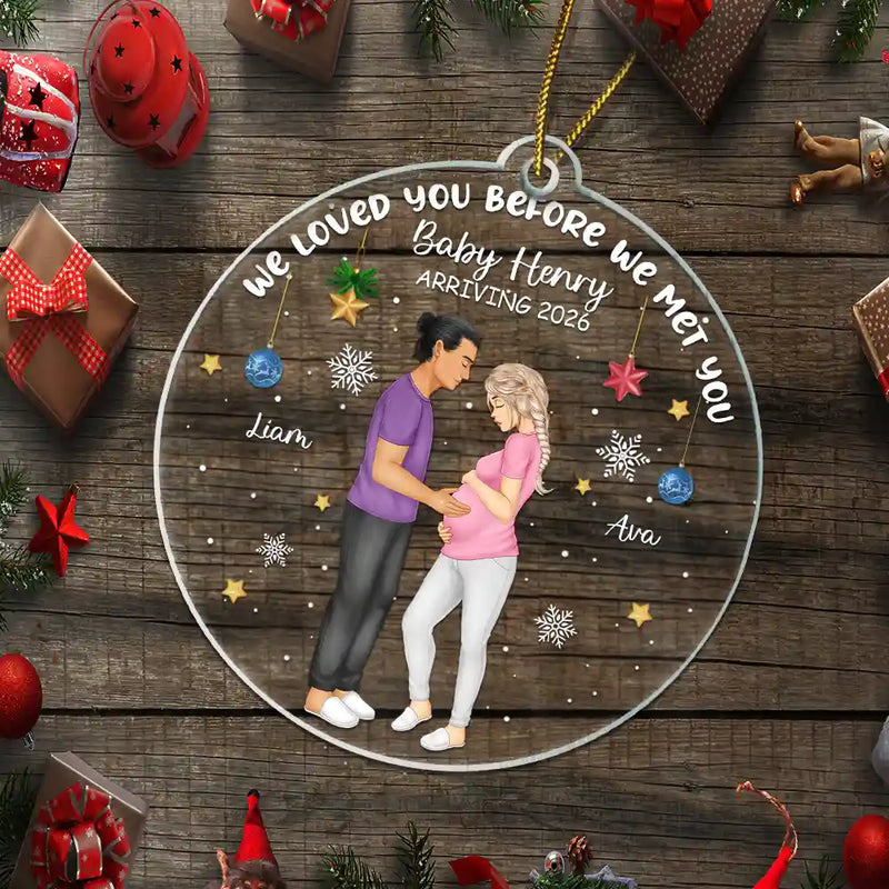 Family,New baby,New Mom,New Dad,Christmas,Happy - Waiting For Expecting Baby - Personalized Custom Shaped Acrylic Ornament