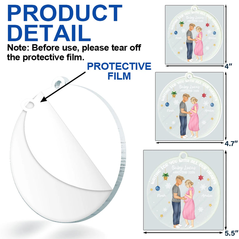 Family,New baby,New Mom,New Dad,Christmas,Happy - Waiting For Expecting Baby - Personalized Custom Shaped Acrylic Ornament