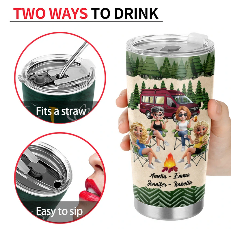 Gift For Bestie, Best friends' Hobby, Camping, Campsite, Happy - Warning The Girls Are Drinking Again - Personalized Tumbler
