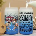 Camping, Campsite, Gift For Bestie, Happy - Warning The Girls Are Drinking Again Camping - Personalized Ombre Frosted Glass Can