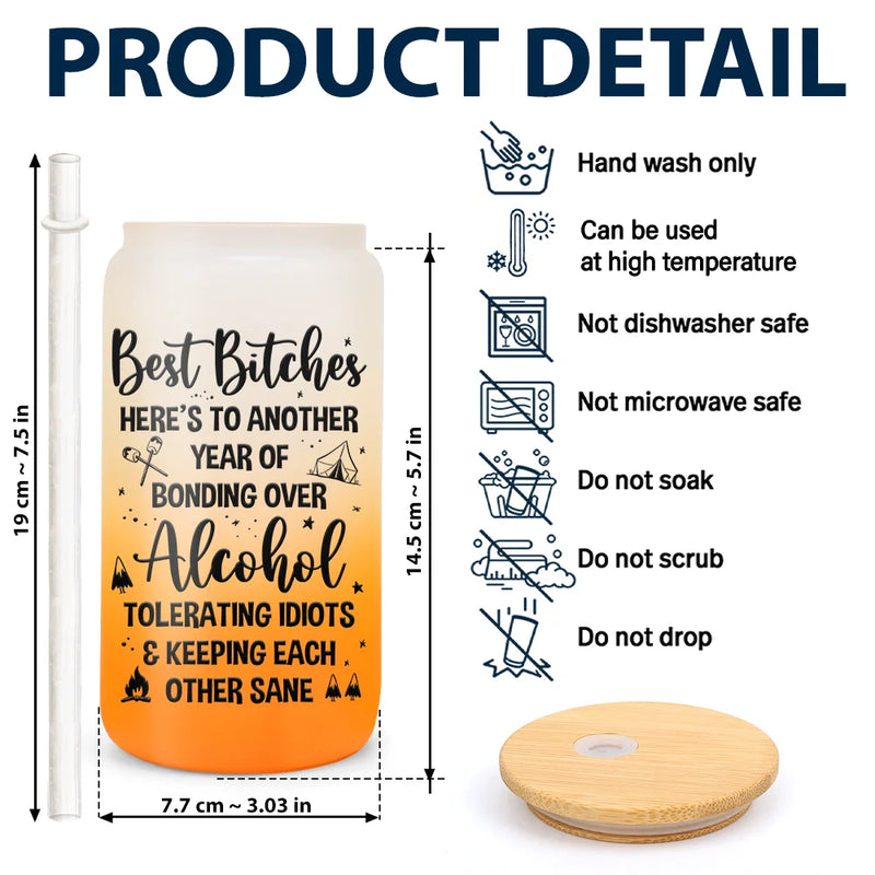 Camping, Campsite, Gift For Bestie, Happy - Warning The Girls Are Drinking Again Camping - Personalized Ombre Frosted Glass Can