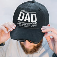Gift For Father,Gift For Grandpa,Non-Eng,Warp Text,Special Font,Confident - Warp Text Best Papa Ever - Personalized Vintage Washed Denim Cap