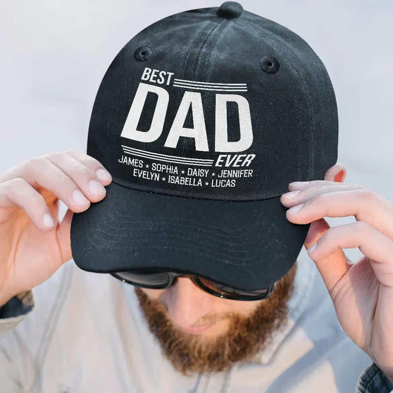 Gift For Father,Gift For Grandpa,Non-Eng,Warp Text,Special Font,Confident - Warp Text Best Papa Ever - Personalized Vintage Washed Denim Cap