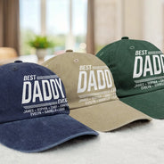 Gift For Father,Gift For Grandpa,Non-Eng,Warp Text,Special Font,Confident - Warp Text Best Papa Ever - Personalized Vintage Washed Denim Cap