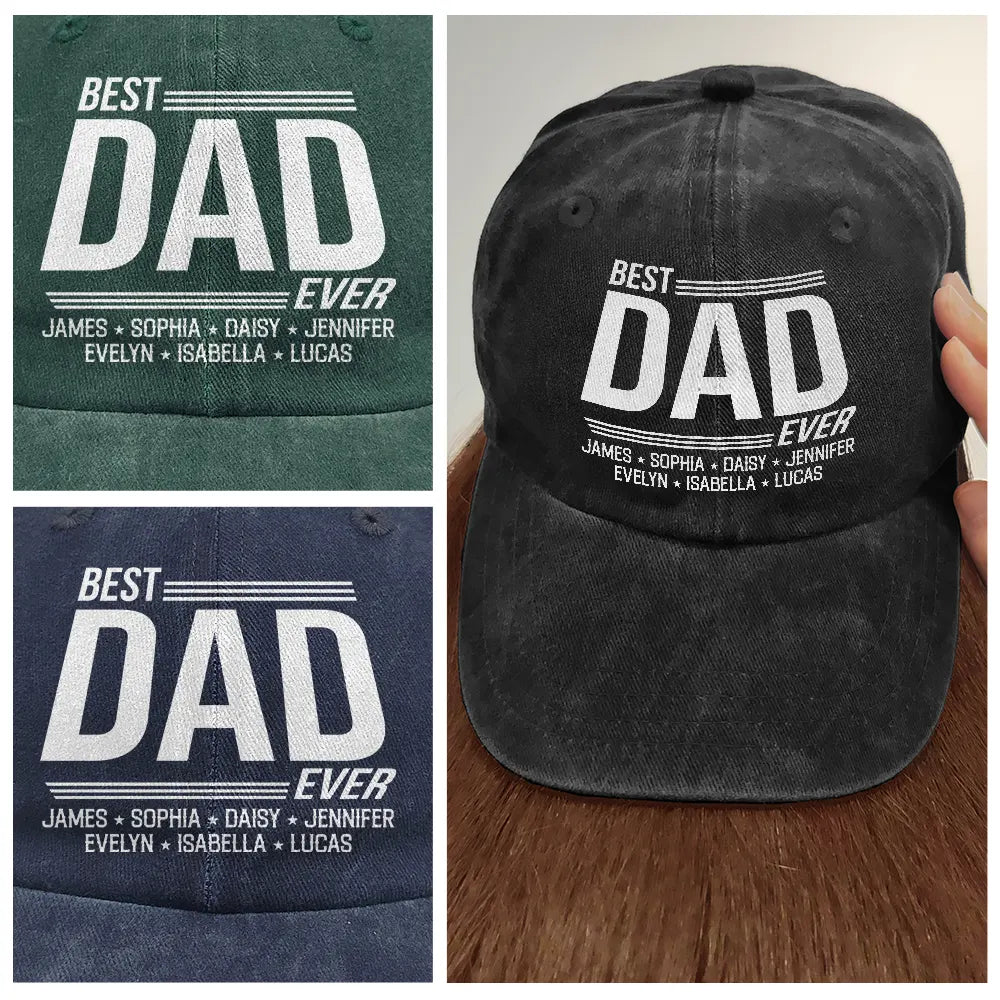 Gift For Father,Gift For Grandpa,Non-Eng,Warp Text,Special Font,Confident - Warp Text Best Papa Ever - Personalized Vintage Washed Denim Cap