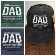Gift For Father,Gift For Grandpa,Non-Eng,Warp Text,Special Font,Confident - Warp Text Best Papa Ever - Personalized Vintage Washed Denim Cap