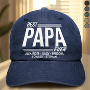 Gift For Father,Gift For Grandpa,Non-Eng,Warp Text,Special Font,Confident - Warp Text Best Papa Ever - Personalized Vintage Washed Denim Cap