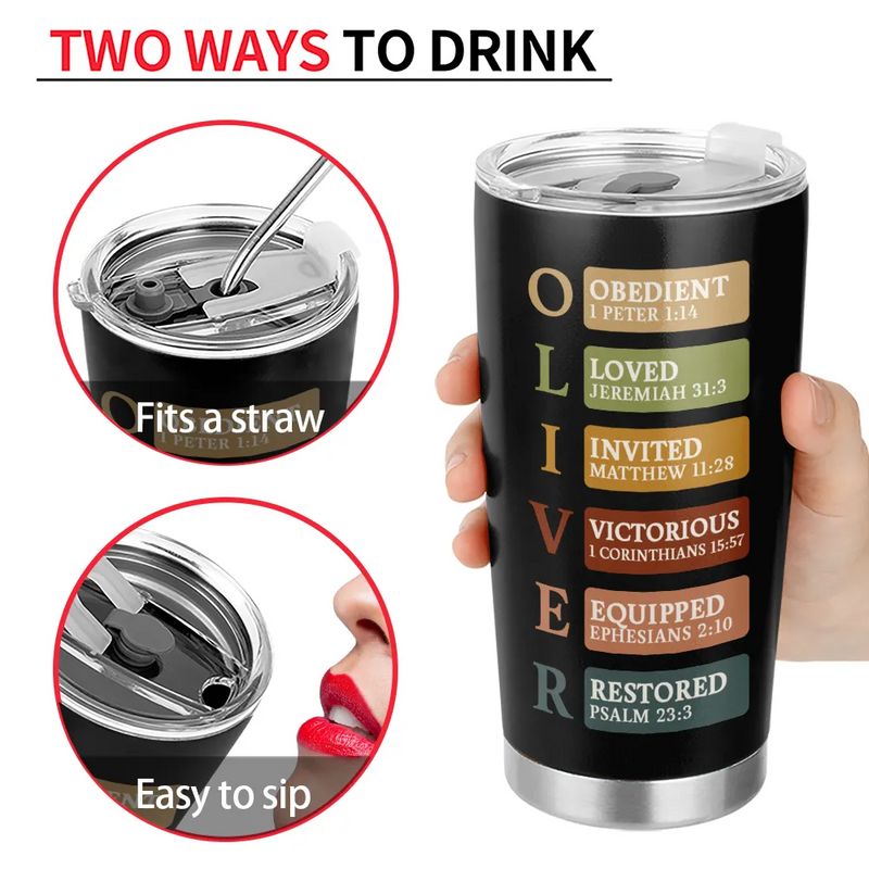 Christian,Christmas,Gift For Yourself - Warrior Of God Cross Bible Verse - Personalized Tumbler