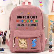 Back To School,Gift For Kids,Adorable,Vector - Watch Out Kindergarten 1st Grade Here I Come - Personalized Corduroy Backpack