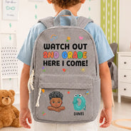 Back To School,Gift For Kids,Adorable,Vector - Watch Out Kindergarten 1st Grade Here I Come - Personalized Corduroy Backpack