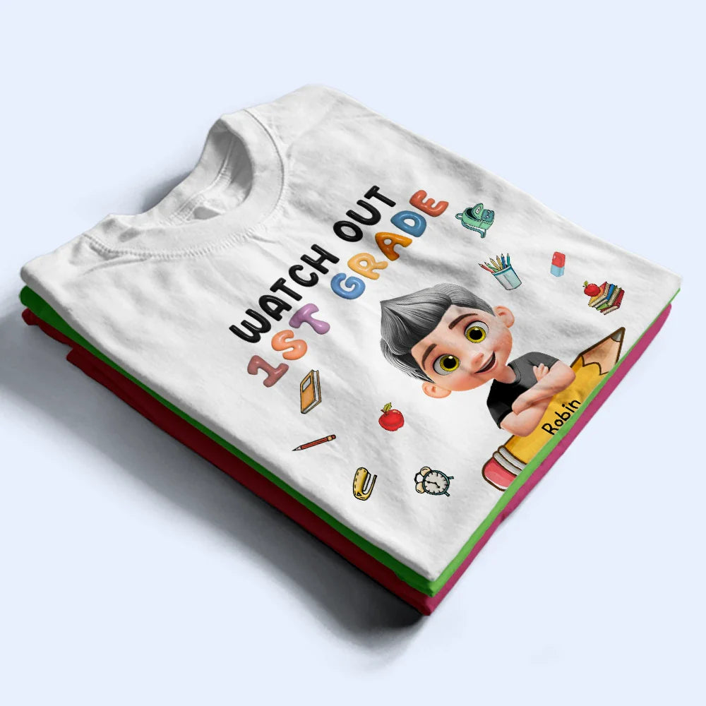 Gift For Kids,Gift For Grandkids,Back To School,Happy - Watch Out Kindergarten Here I Come - Personalized T Shirt