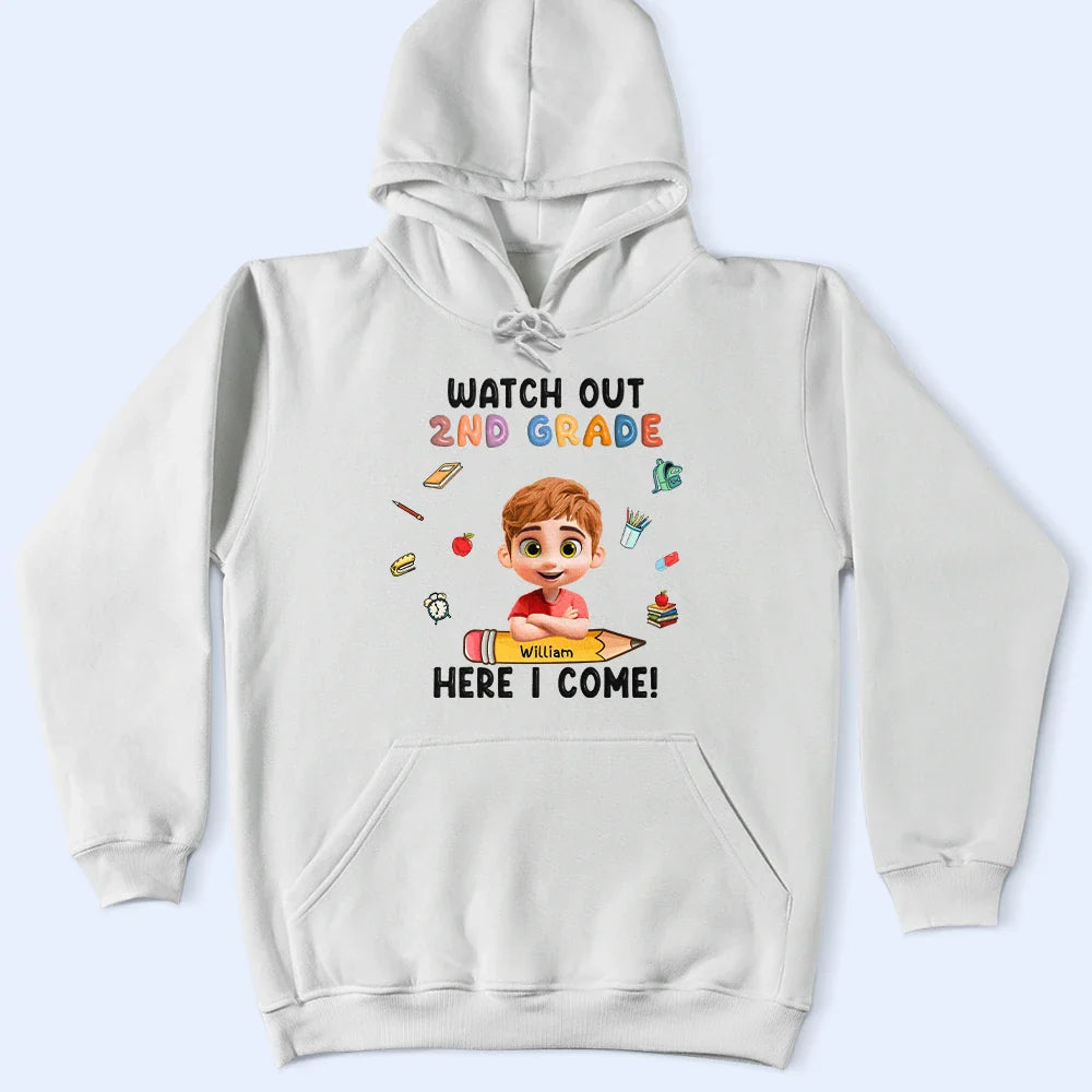 Gift For Kids,Gift For Grandkids,Back To School,Happy - Watch Out Kindergarten Here I Come - Personalized T Shirt