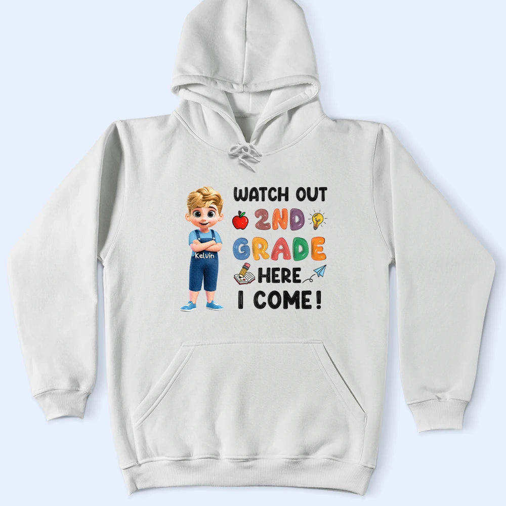 Gift For Kids,Gift For Grandkids,Back To School,Happy - Watch Out Kindergarten Here I Come 3D Effect Kid - Personalized T Shirt