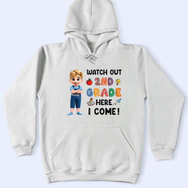 Gift For Kids,Gift For Grandkids,Back To School,Happy - Watch Out Kindergarten Here I Come 3D Effect Kid - Personalized T Shirt