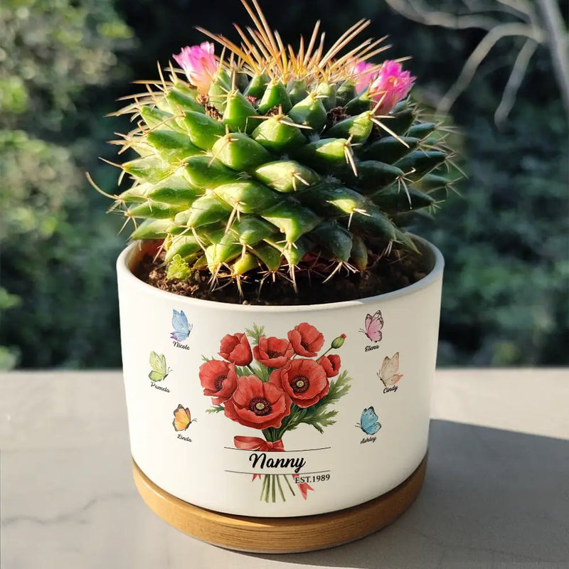 custom ceramic flower pot Watercolor Birth Flower Bouquet Mom Grandma