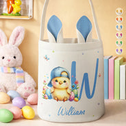 Easter,Gift For Kids,Grandma - Grandkids,Gift For Grandkids,Grandpa - Grandkids,Dad - Children,Mom - Children,Happy - Watercolor Easter Bunny And Alphabet Letters - Personalized Bunny Ears Bucket Bag