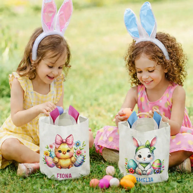 Gift For Kids,Grandpa,Grandkids,Grandma,Gift For Grandkids,Easter - Watercolor Easter Bunny With Name - Personalized Bunny Ears Bucket Bag