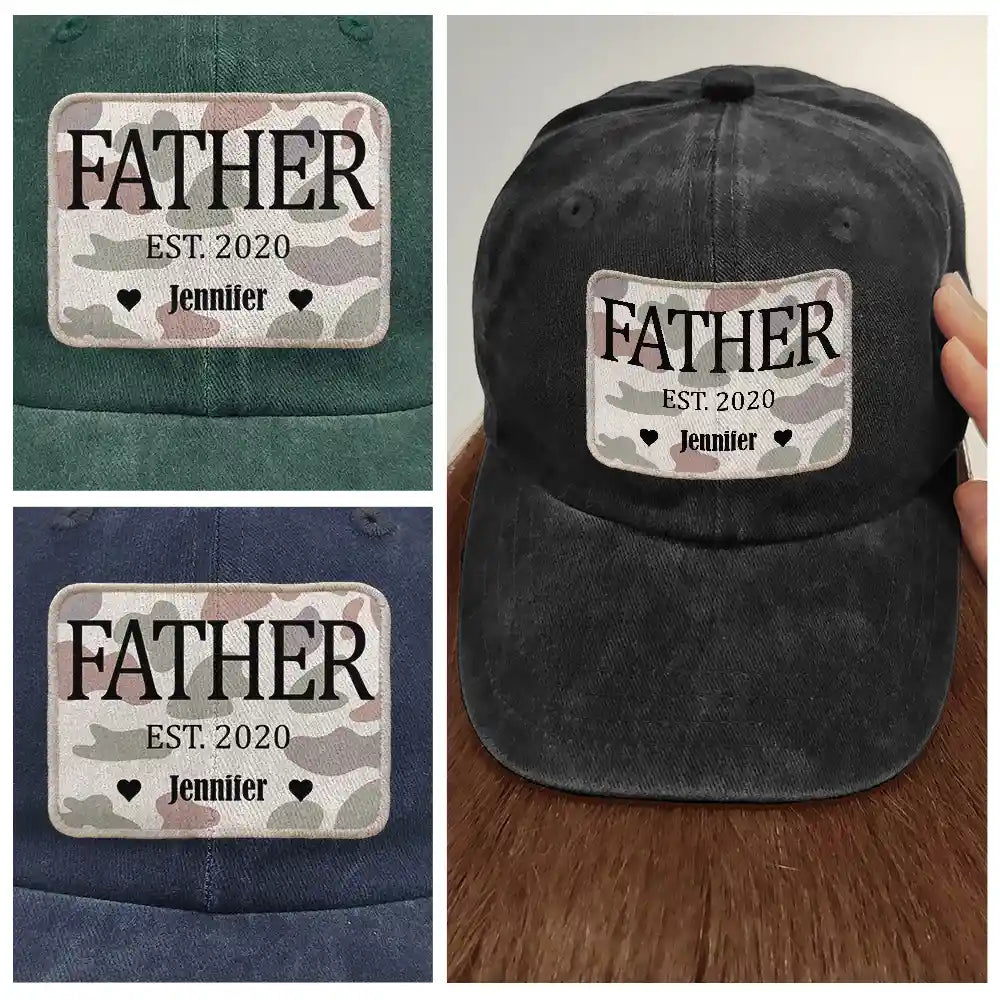 Gift For Husband,Gift For Father - We Love You Dad - Personalized Vintage Washed Denim Cap