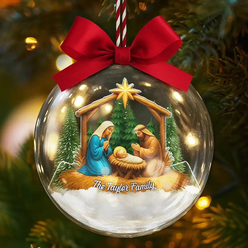 Christmas,Christian,Love - We Believe Nativity Family - Personalized 3D Acrylic Ball Ornament