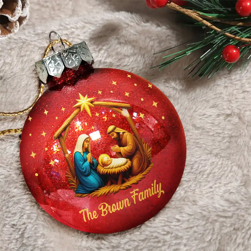 Christmas,Christian,Family - We Believe Nativity Family 2025 - Personalized Ball Ornament