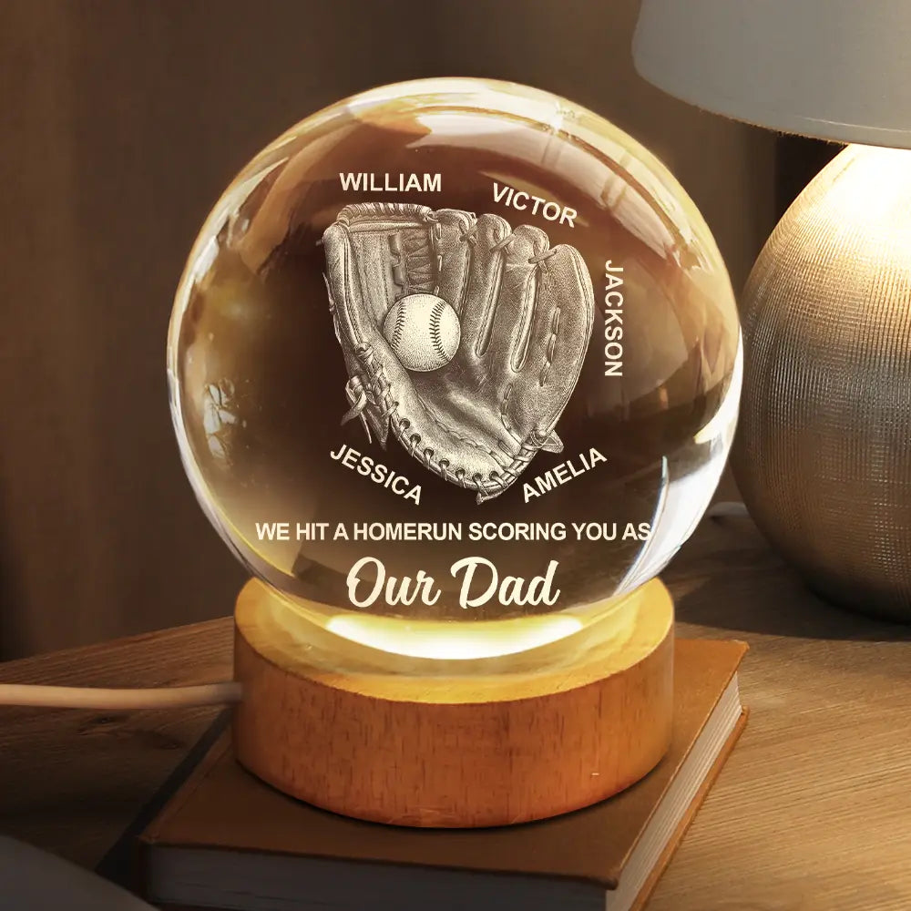 Sport Dad,Gift For Father,Baseball,Happy - We Caught The Best Dad Papa Baseball - Personalized Crystal Globe Lamp