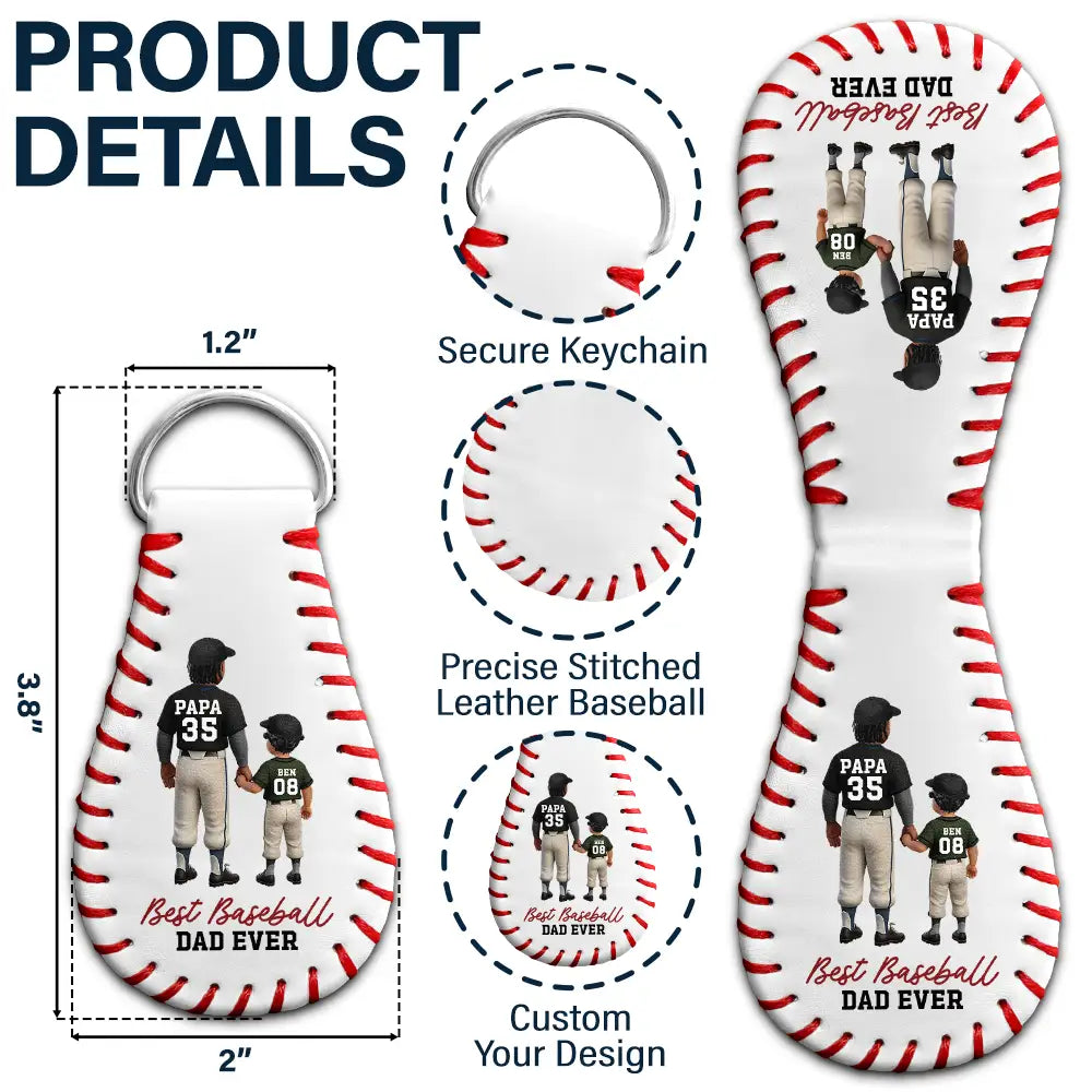 Gift For Father,Baseball,Dad,Children - We Hit A Homerun Scoring You As Our Dad - Personalized Leather Baseball Keychain