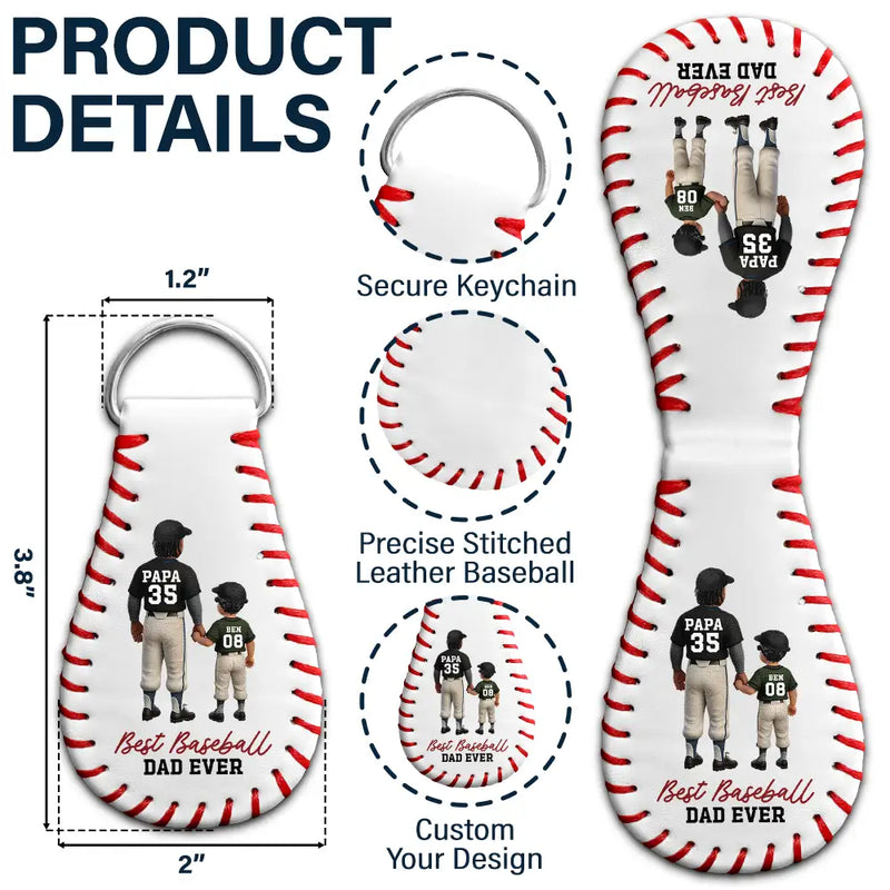 Gift For Father,Baseball,Dad,Children - We Hit A Homerun Scoring You As Our Dad - Personalized Leather Baseball Keychain