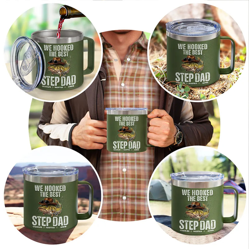 Gift For Father,Fishing,Humorous,Icon - We Hooked The Best Dad Grandpa - Personalized 14oz Stainless Steel Tumbler With Handle