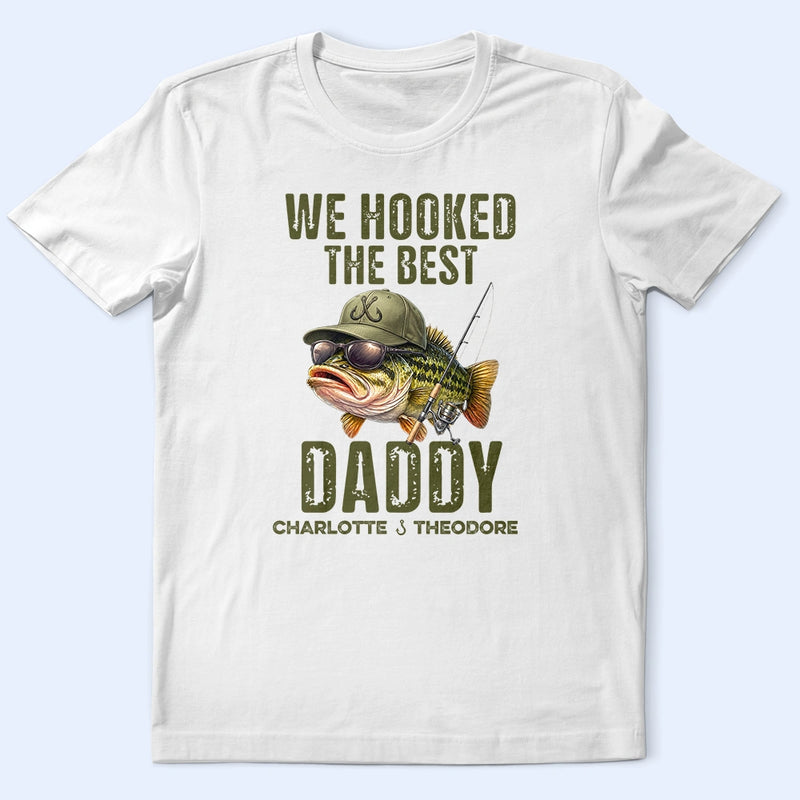 Dad's Hobby,Step Dad,Dad - Children,Gift For Father,Gift For Husband,Gift For Men,Gift For Grandpa,Fishing,Icon,Grateful - We Hooked The Best Dad Grandpa - Personalized T Shirt