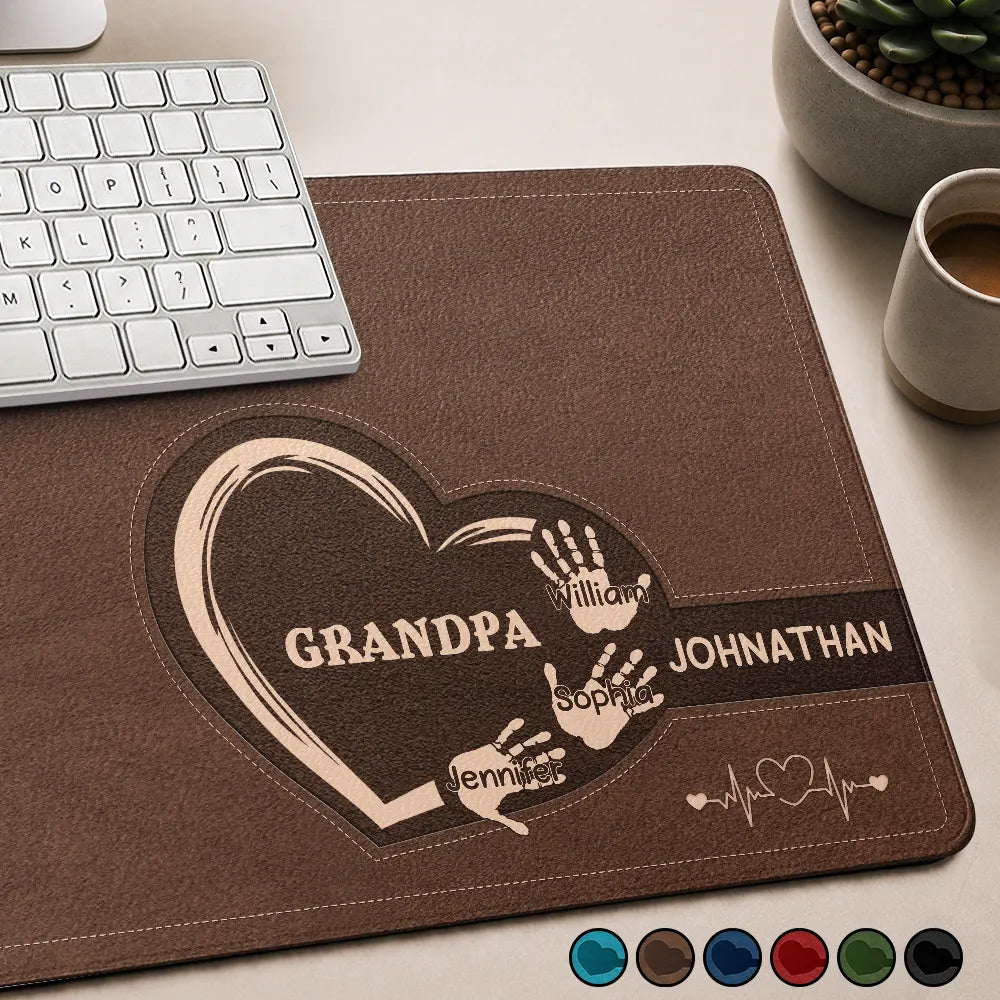 We Love You Grandpa Dad Kids Handprints - Personalized Leather Desk Mat