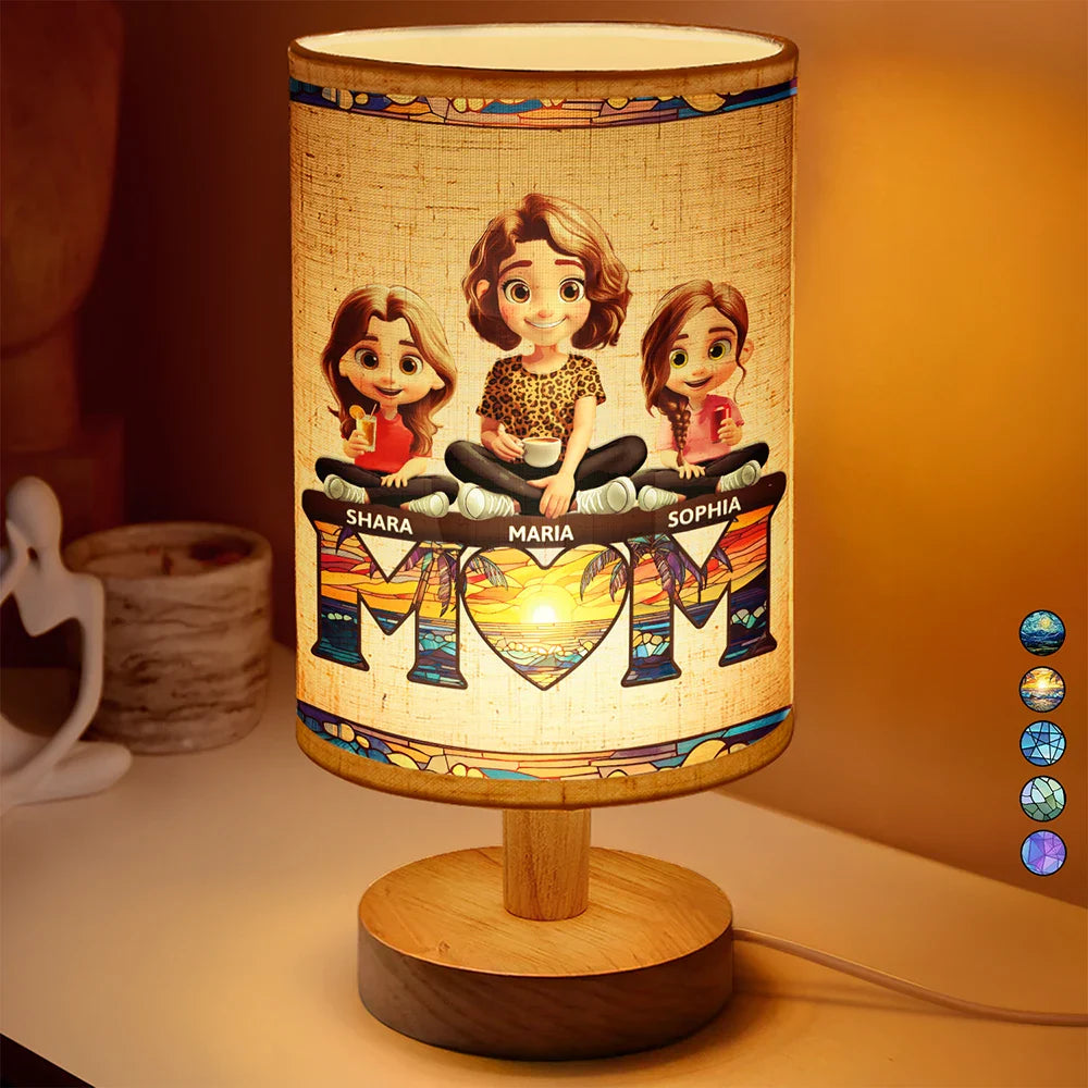 We Love You Mom 3D Cartoon Mother And Kids - Personalized Fabric Lamp