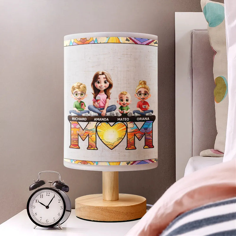 Gift For Grandma,Gift For Mother,Gift For Women,Mom,Children,Gift For Wife - We Love You Mom 3D Cartoon Mother And Kids - Personalized Fabric Lamp