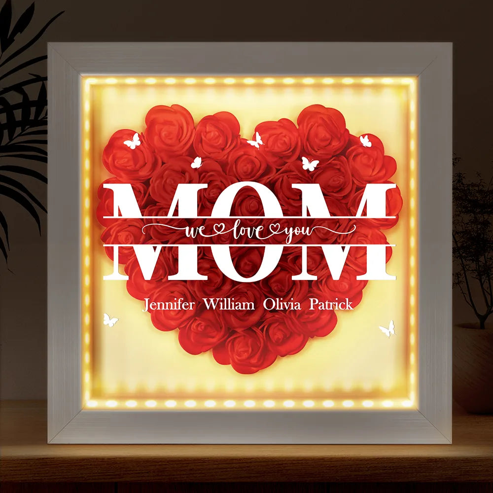 We Love You Mom Grandma - Personalized LED Light Flower Shadow Box