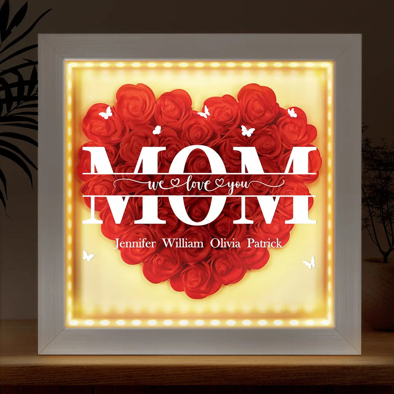 Gift For Mother, Mom - Children, Happy - We Love You Mom Grandma - Personalized LED Light Flower Shadow Box