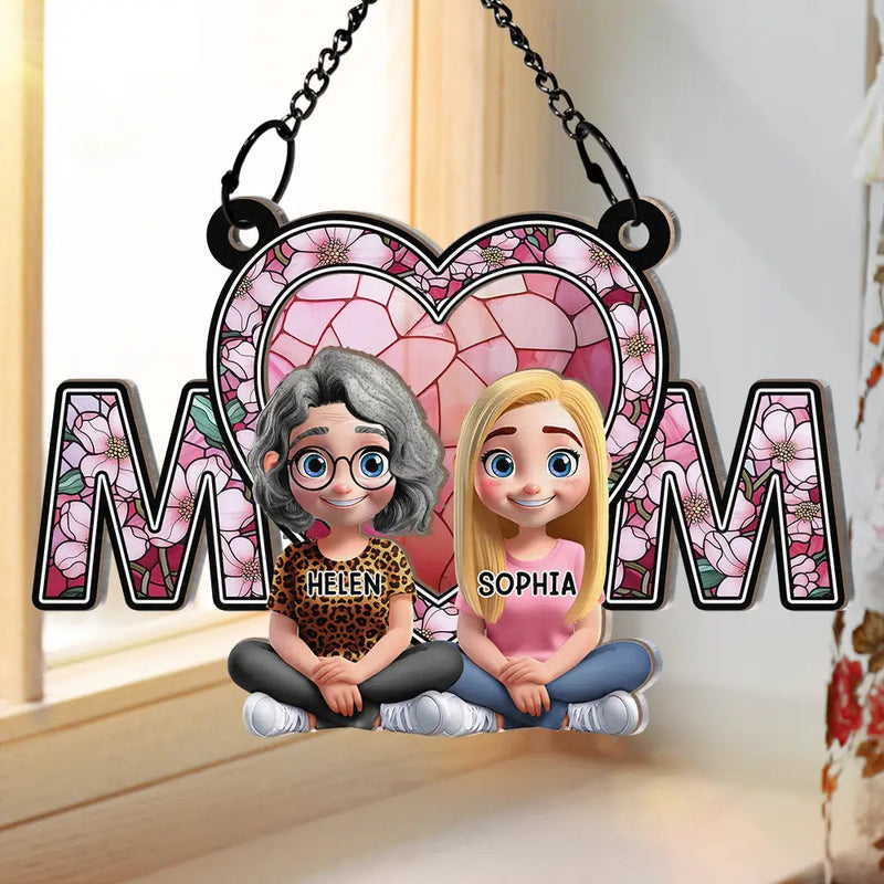 Gift For Mother,Mom - Daughters (Adult),Gift For Daughter,Happy - We Love You Mom Mother Daughter - Personalized Window Hanging Suncatcher Ornament