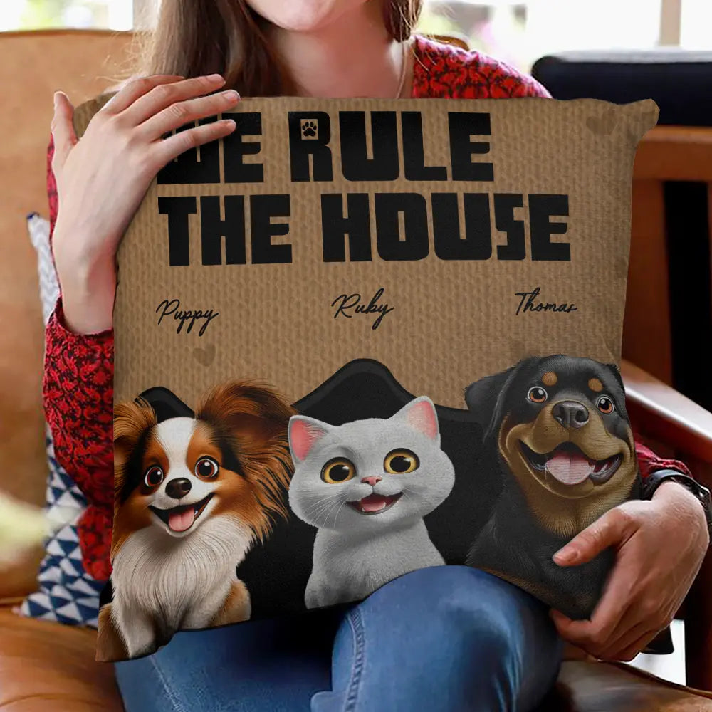 Pet Lovers, Pet Mom, Pet Dad, Happy - We Rule The House 3D Effect Pet - Personalized Pillow
