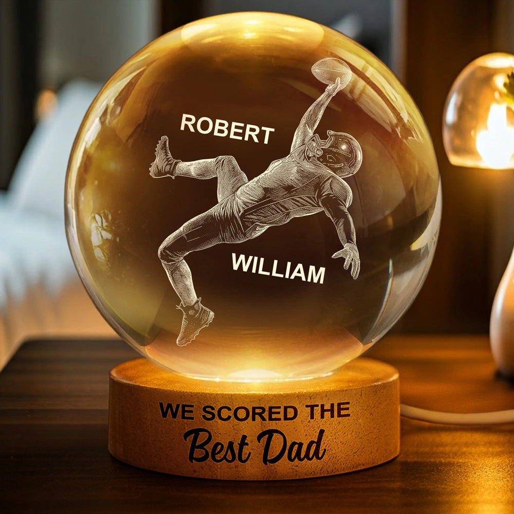 We Scored The Best Dad Papa American Football - Personalized Crystal Globe Lamp