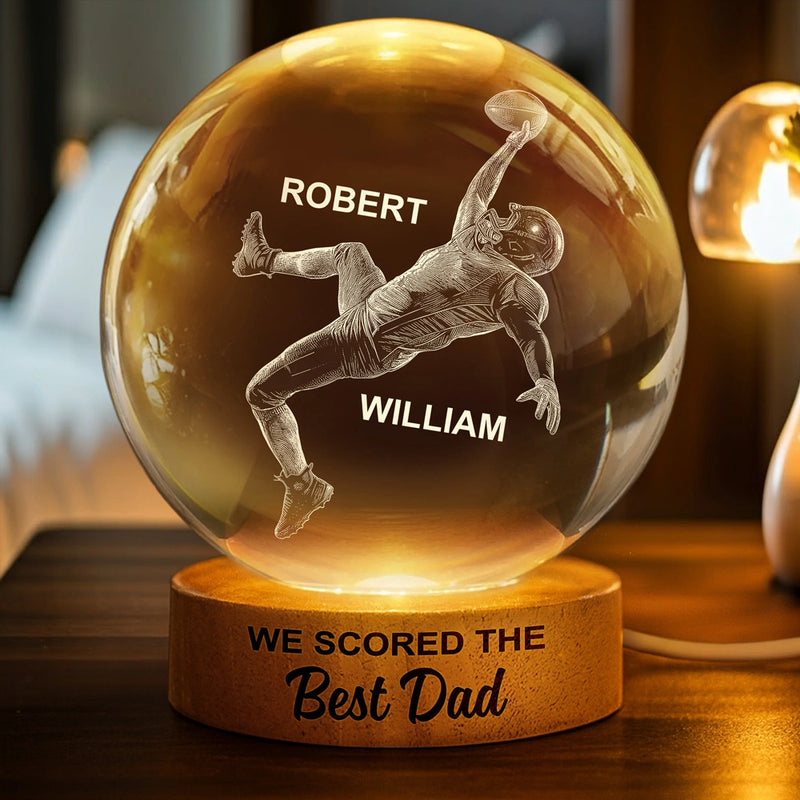 Sport Dad,Gift For Father,Happy,Football - We Scored The Best Dad Papa American Football - Personalized Crystal Globe Lamp