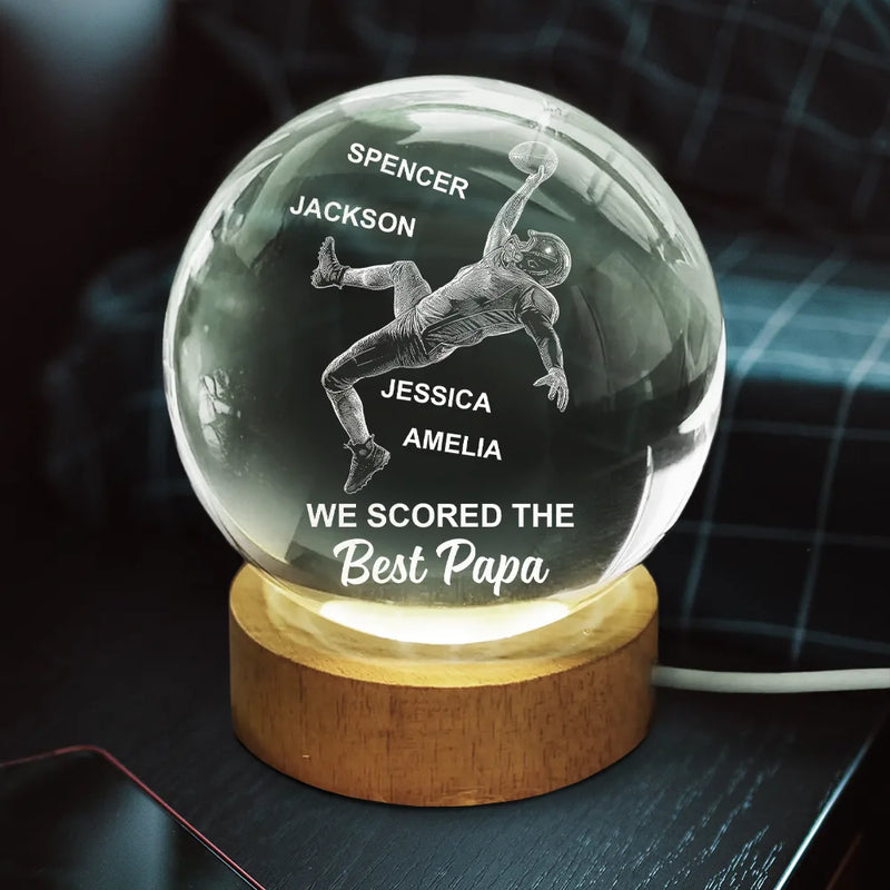 Sport Dad,Gift For Father,Happy,Football - We Scored The Best Dad Papa American Football - Personalized Crystal Globe Lamp