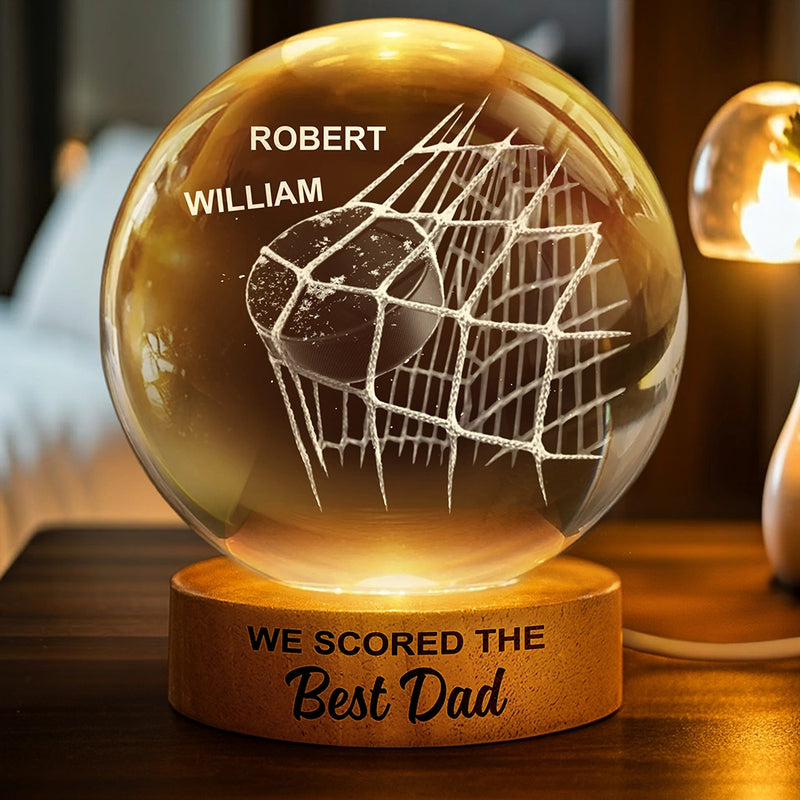 Sport Dad,Hockey,Gift For Father,Happy - We Scored The Best Dad Papa Hockey - Personalized Crystal Globe Lamp
