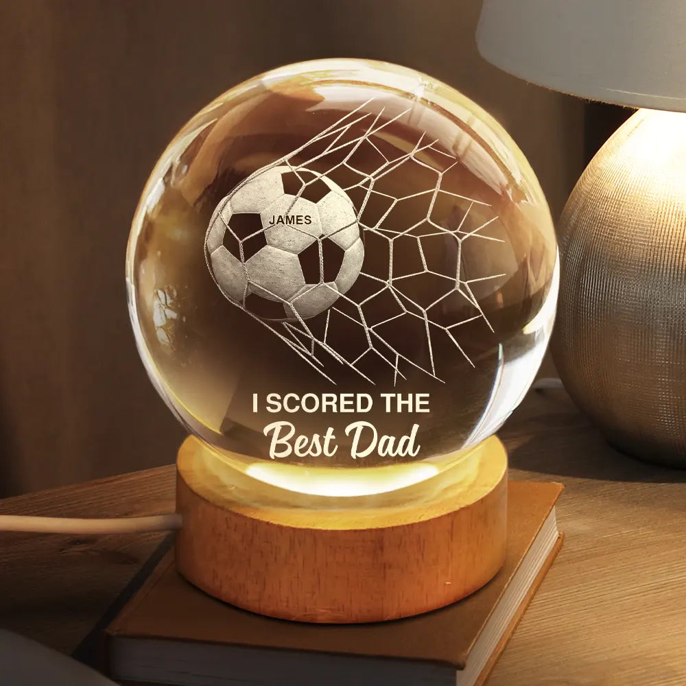 Sport Dad,Gift For Father,Football (Soccer),Happy - We Scored The Best Dad Papa Soccer Football - Personalized Crystal Globe Lamp