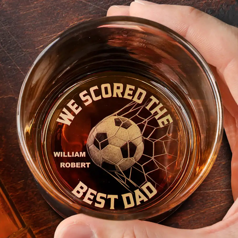 We Scored The Best Dad Papa Soccer Football - Personalized Engraved Whiskey Glass