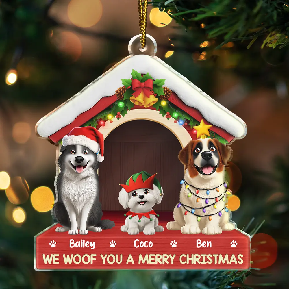 Dog Lovers,Dog Mom,Dog Dad,Dog Couple,Gift For Women,Gift For Men,Christmas,Happy - We Woof You A Merry Christmas - Personalized Custom Shaped Acrylic Ornament