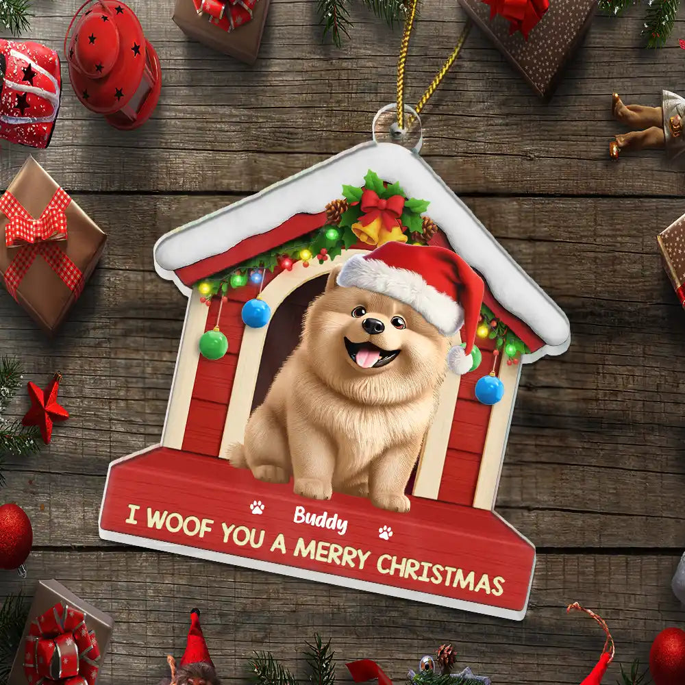 Dog Lovers,Dog Mom,Dog Dad,Dog Couple,Gift For Women,Gift For Men,Christmas,Happy - We Woof You A Merry Christmas - Personalized Custom Shaped Acrylic Ornament