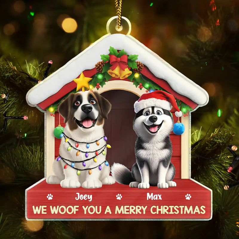 Dog Lovers,Dog Mom,Dog Dad,Dog Couple,Gift For Women,Gift For Men,Christmas,Happy - We Woof You A Merry Christmas - Personalized Custom Shaped Acrylic Ornament