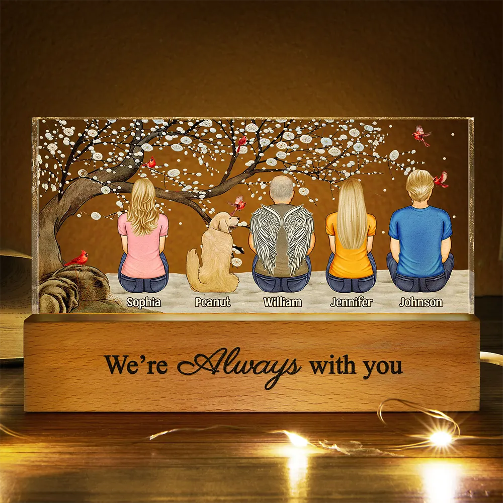 Love,Memorial,Family,Parents,Gift For Grandparents,Gift For Sibling - We're Always With You Memorial Family - Personalized Rectangle LED Light