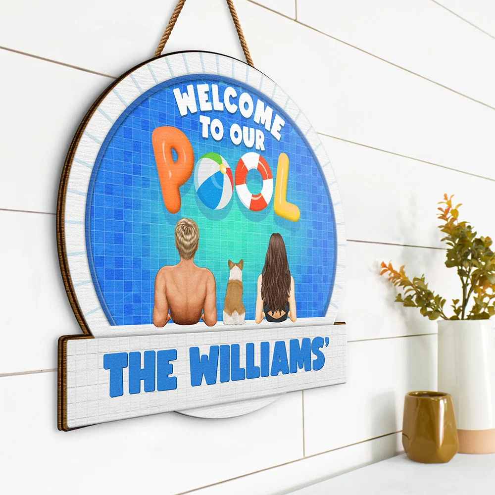 Family,Poolside,Happy - We're In The Pool Family - Personalized Custom Shaped Wood Sign