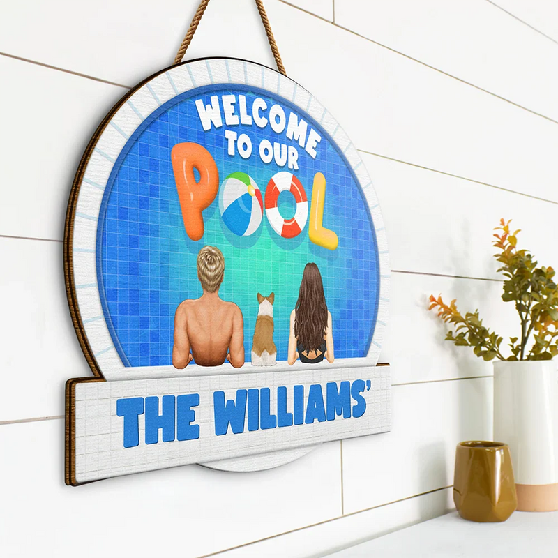 Family,Poolside,Happy - We're In The Pool Family - Personalized Custom Shaped Wood Sign